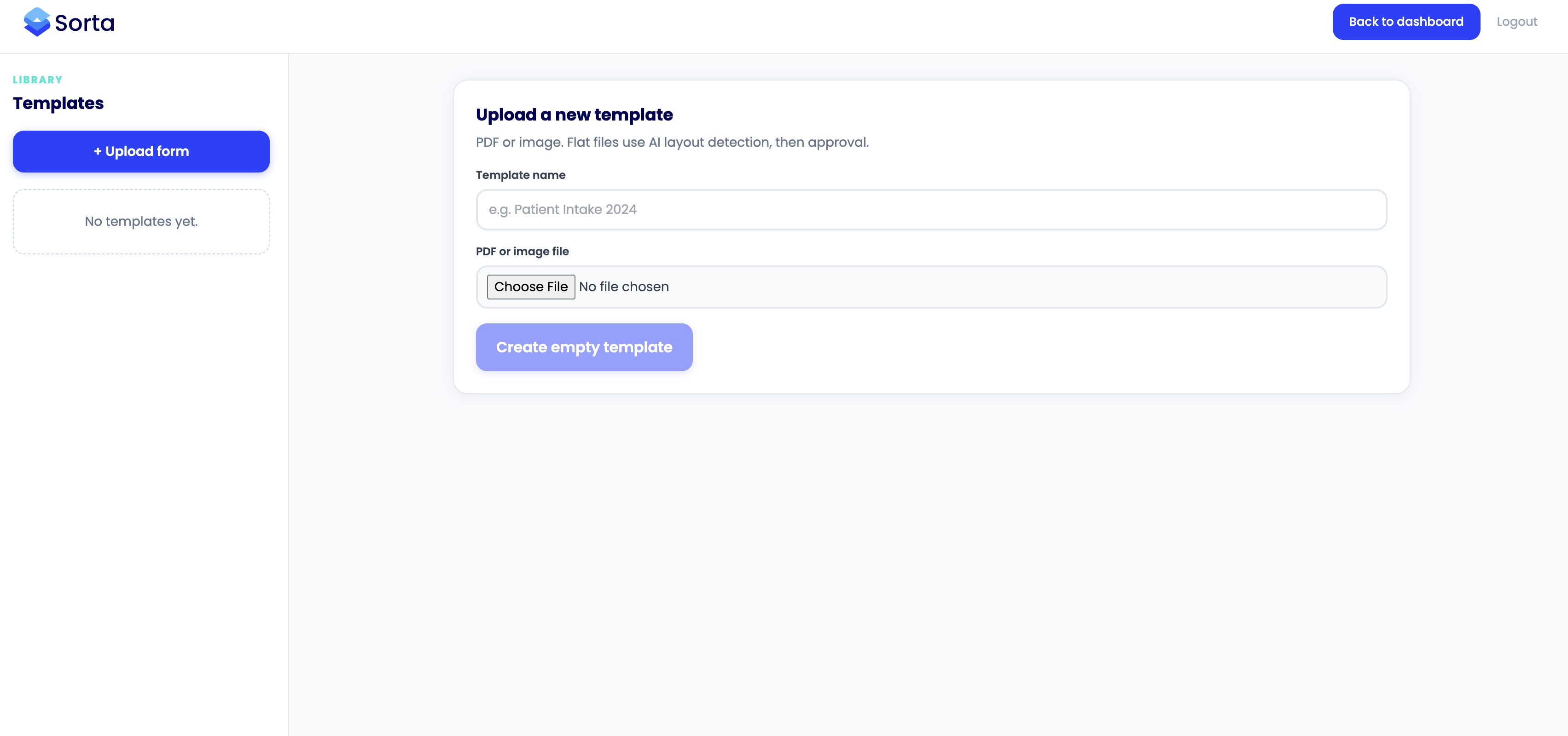 Uploading a PDF form template to Sorta